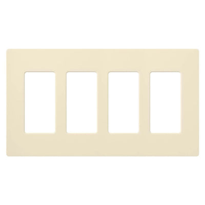 Lutron Claro 4 Gang Wall Plate for Decorator/Designer Paddle Switches and Dimmers, Gloss Finish, CW-4-AL, Almond
