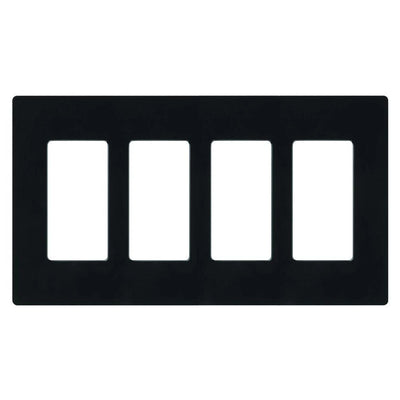 Lutron Claro 4 Gang Wall Plate for Decorator/Designer Paddle Switches and Dimmers, Gloss Finish, CW-4-BL, Black