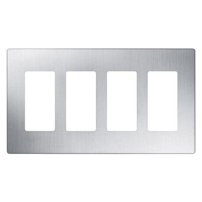 Lutron Claro 4 Gang Wall Plate for Decorator/Designer Paddle Switches and Dimmers, Gloss Finish, CW-4-SS, Stainless Steel