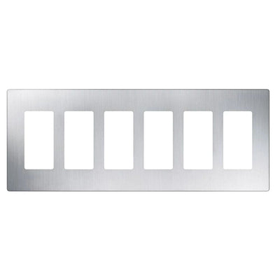 Lutron Claro 6 Gang Wall Plate for Decorator/Designer Paddle Switches and Dimmers, Gloss Finish, CW-6-SS, Stainless Steel