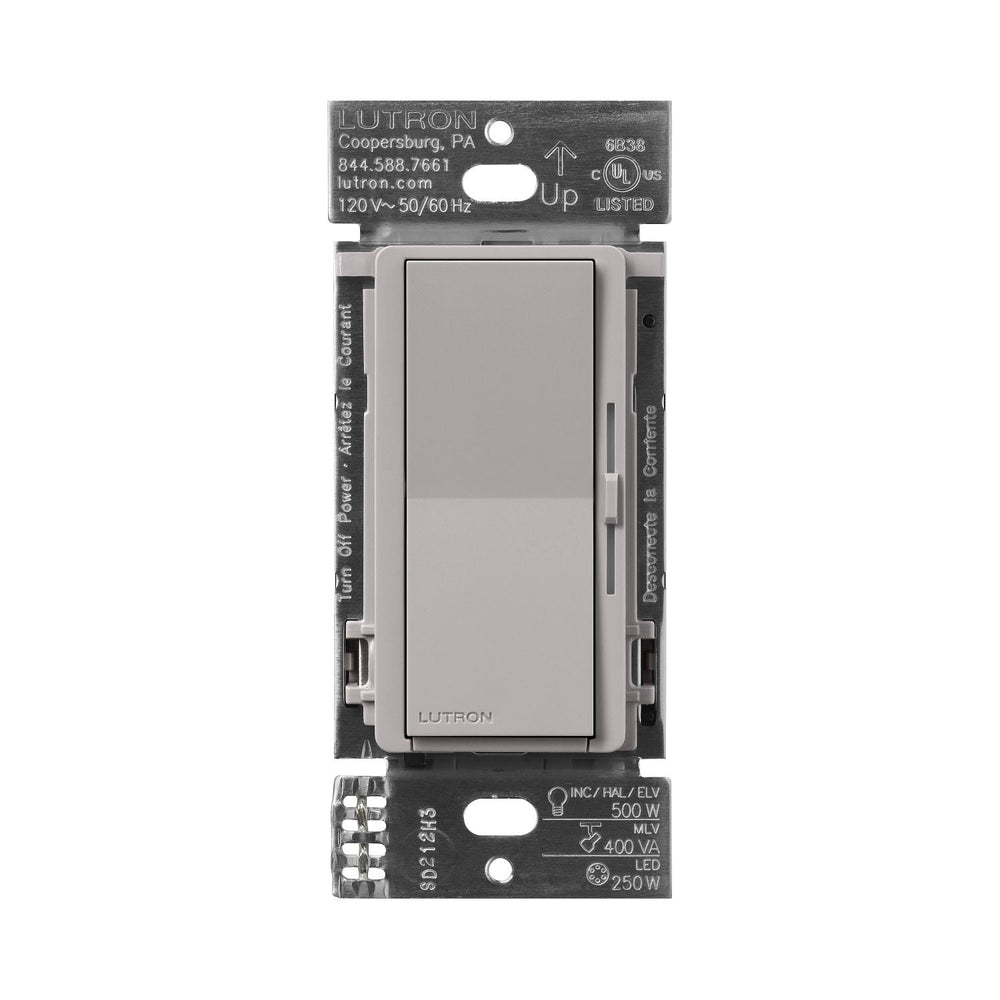 Lutron Diva Dimmer Switch - LED+ Pro Max, 250W LED/500W ELV/400VA MLV, Neutral Optional, Single Pole/Multi-Location, 120V, DV-PRO-GR, Gray