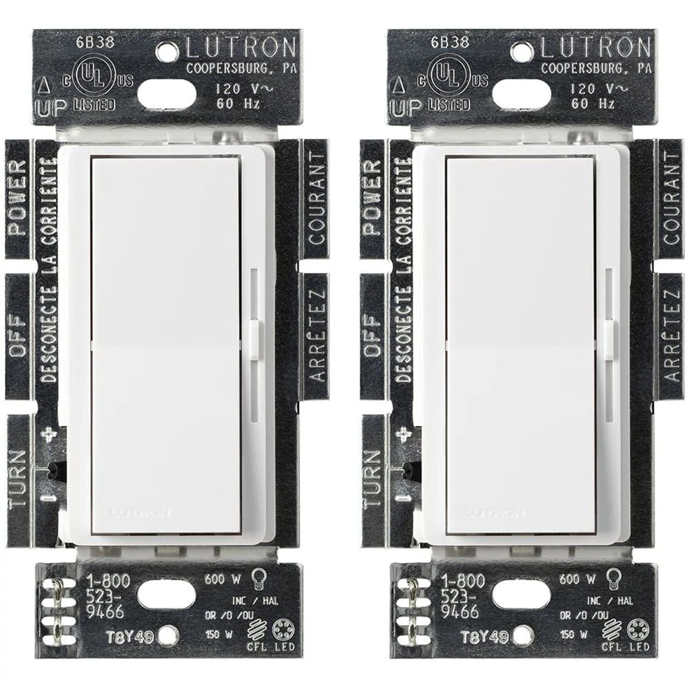 Lutron Diva LED+ Dimmer Switch, 2-Pack, 150W LED, Single Pole/3-Way, No Neutral Required, 120V, DVCL-153P-WH-2, White