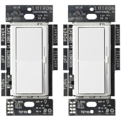 Lutron Diva LED+ Dimmer Switch, 2-Pack, 150W LED, Single Pole/3-Way, No Neutral Required, 120V, DVCL-153P-WH-2, White