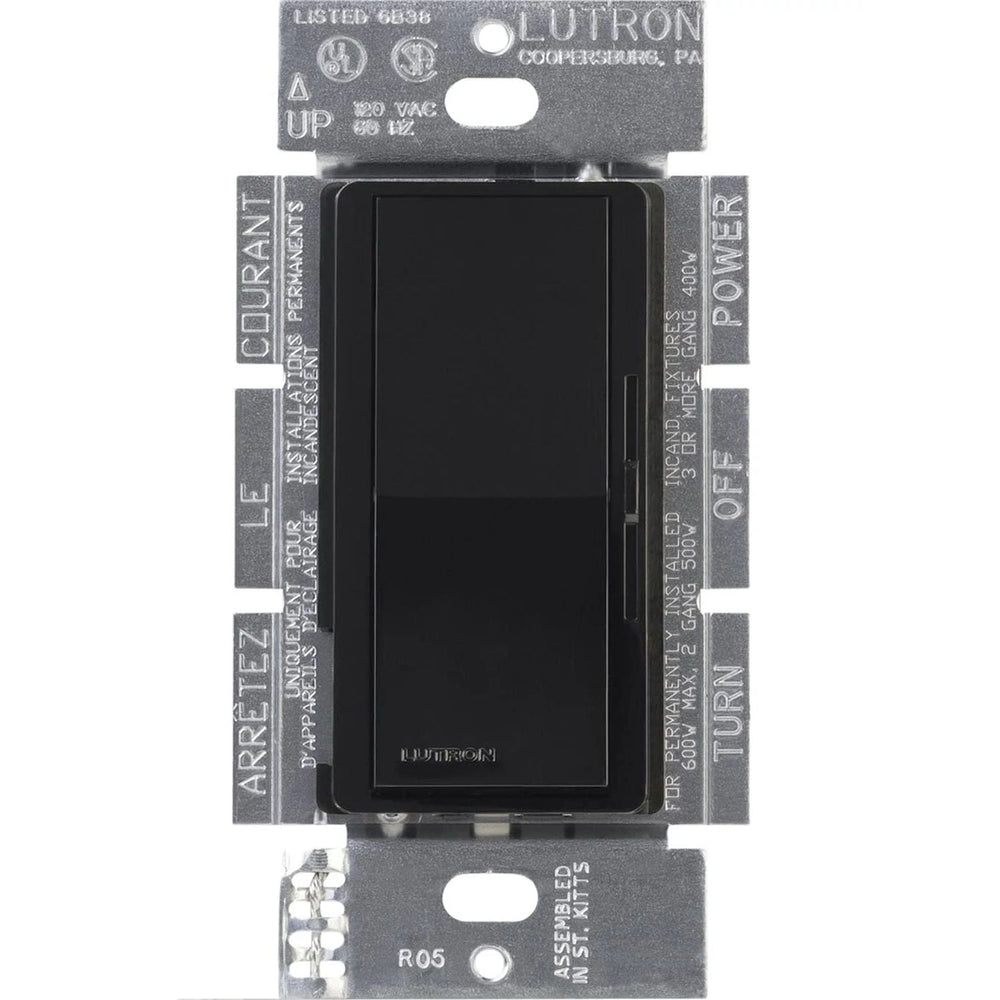 Lutron Diva ELV Dimmer Switch, 300W, Single Pole/3-Way, Neutral Required, 120V, DVELV-303P-BL, Black