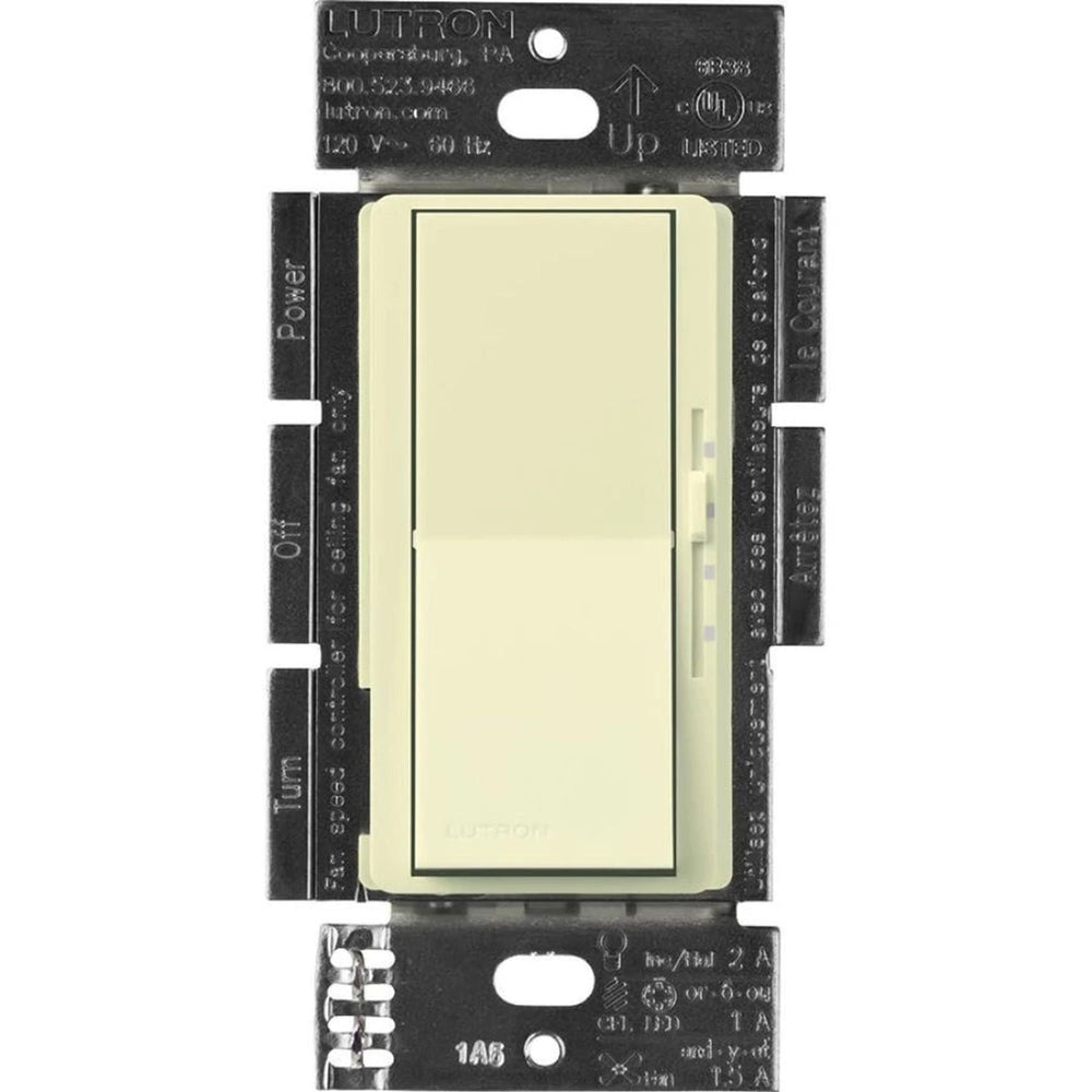Lutron Diva 3-Speed Fan Control and On/Off Light Switch, 1.5A Fan, 1A LED, Single Pole/3-Way, No Neutral Required, 120V, DVFSQ-LF-AL, Almond