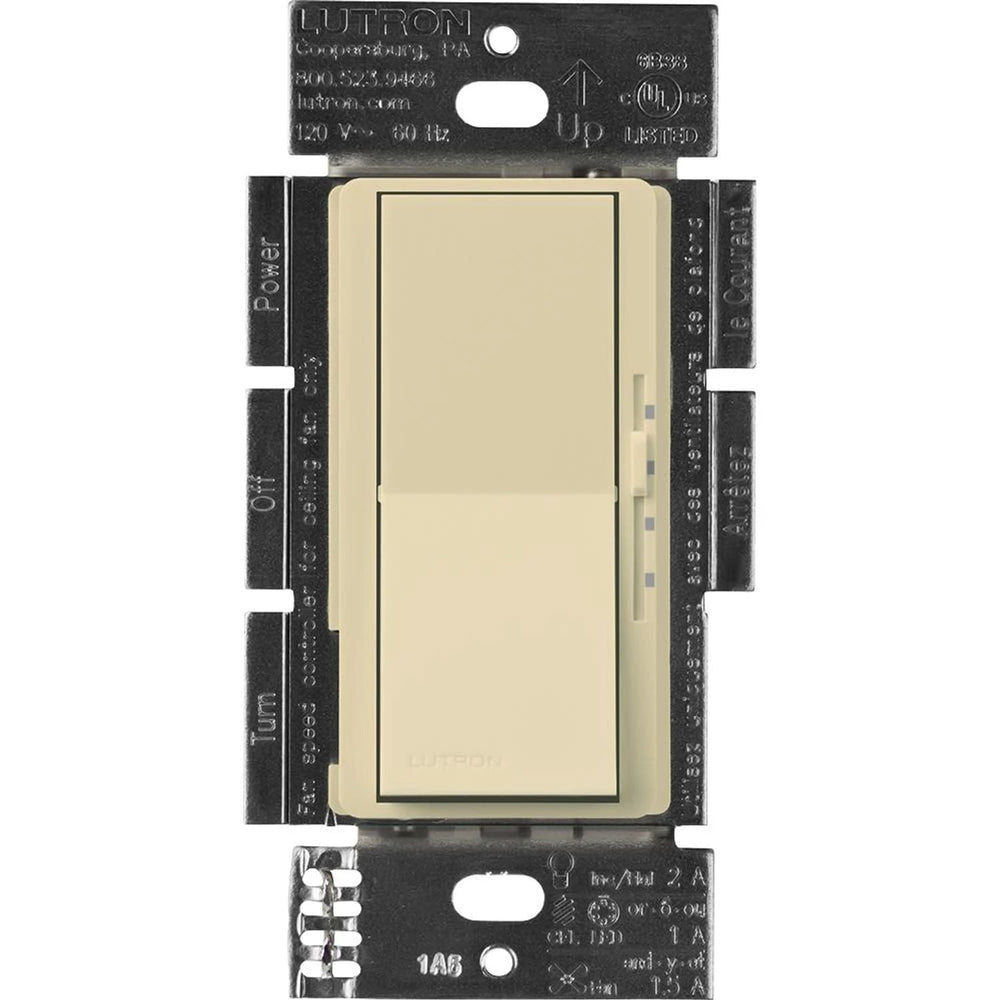 Lutron Diva 3-Speed Fan Control and On/Off Light Switch, 1.5A Fan, 1A LED, Single Pole/3-Way, No Neutral Required, 120V, DVFSQ-LFH-IV, Ivory