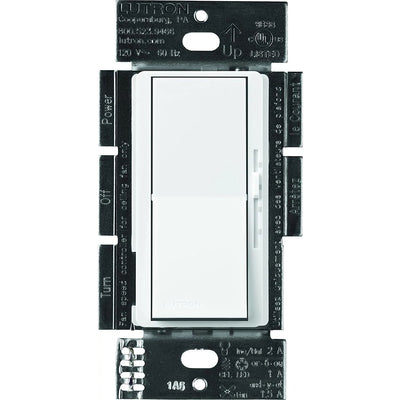 Lutron Diva 3-Speed Fan Control and On/Off Light Switch, 1.5A Fan, 1A LED, Single Pole/3-Way, No Neutral Required, 120V, DVFSQ-LFH-WH, White