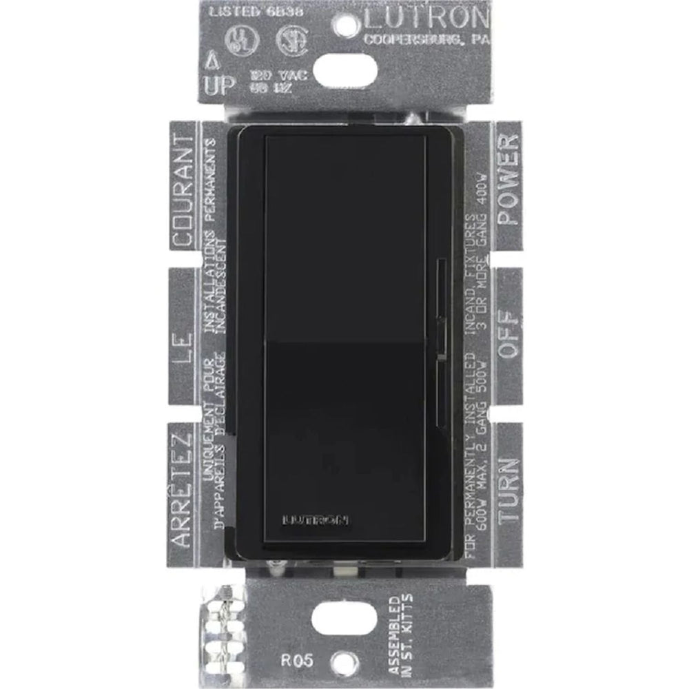 Lutron Diva MLV Dimmer Switch w/ Night Light, 800W (1000VA), Single Pole/3-Way, No Neutral Required, 120V, DVLV-103P-BL, Black