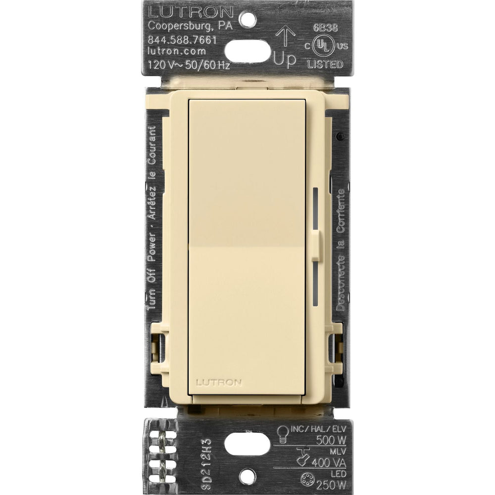 Lutron Diva Smart ELV+ Dimmer Switch for Caseta Systems, Phase Selectable, 250W LED/400VA MLV/500W ELV, Neutral Required, 120V, DVRF-5NE-IV, Ivory