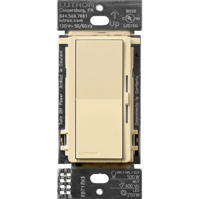 Lutron Diva Smart ELV+ Dimmer Switch for Caseta Systems, Phase Selectable, 250W LED/400VA MLV/500W ELV, Neutral Required, 120V, DVRF-5NE-IV, Ivory