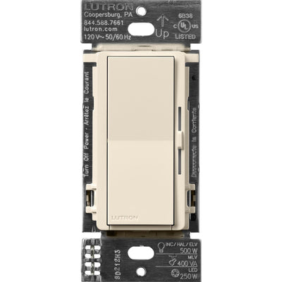 Lutron Diva Smart ELV+ Dimmer Switch for Caseta Systems, Phase Selectable, 250W LED/400VA MLV/500W ELV, Neutral Required, 120V, DVRF-5NE-LA, Light Almond