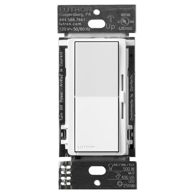 Lutron Diva Smart ELV+ Dimmer Switch for Caseta Systems, Phase Selectable, 250W LED/400VA MLV/500W ELV, Neutral Required, 120V, DVRF-5NE-WH, White