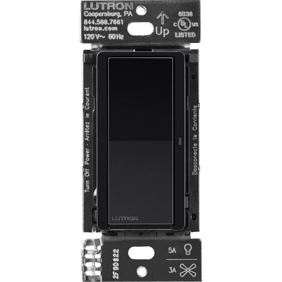 Lutron Claro Smart Switch for Caseta, 5A LED or 3A Fan, On/Off Paddle Switch, Single-Pole/ 3-Way, Neutral Required, 120V, DVRF-5NS-BL, Black