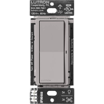 Lutron Claro Smart Switch for Caseta, 5A LED or 3A Fan, On/Off Paddle Switch, Single-Pole/ 3-Way, Neutral Required, 120V, DVRF-5NS-GR, Gray
