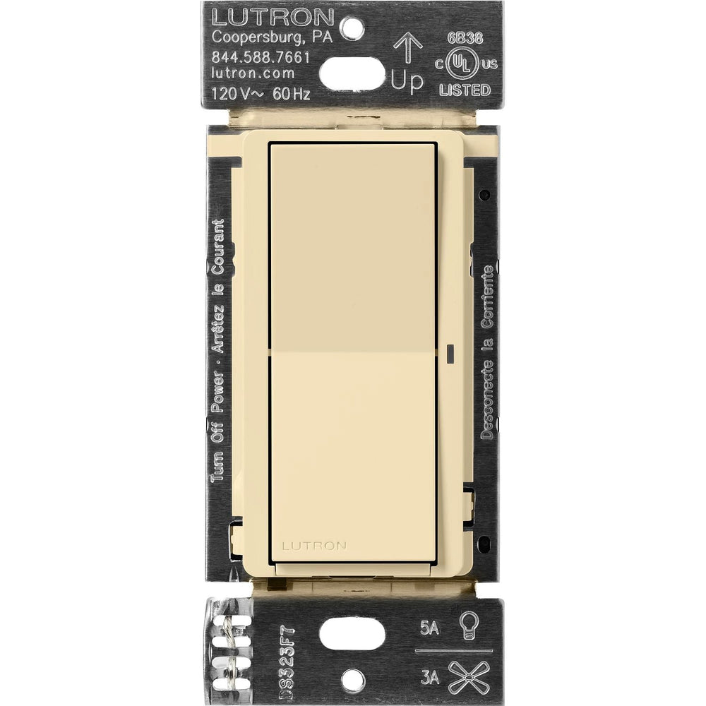 Lutron Claro Smart Switch for Caseta, 5A LED or 3A Fan, On/Off Paddle Switch, Single-Pole/ 3-Way, Neutral Required, 120V, DVRF-5NS-IV, Ivory