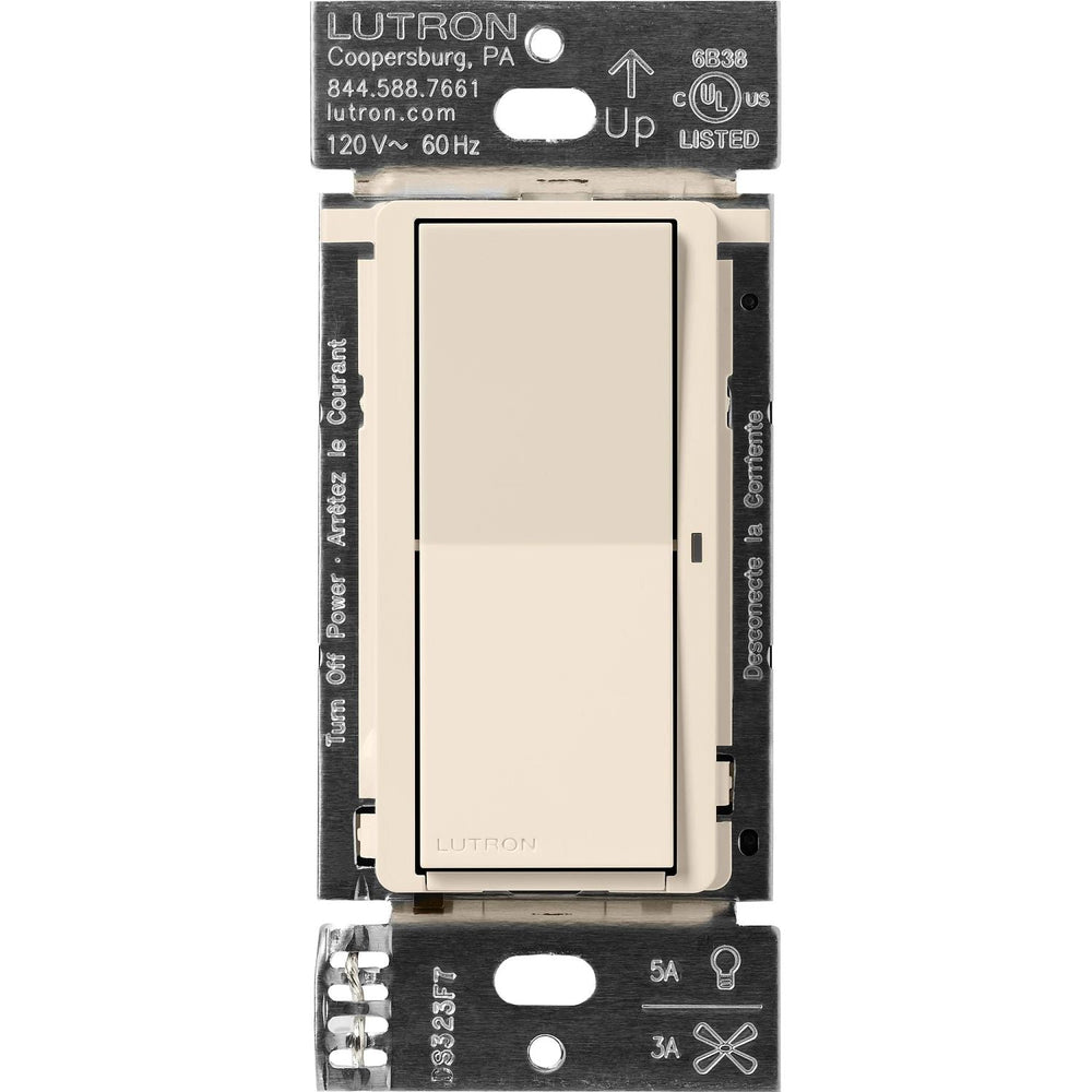 Lutron Claro Smart Switch for Caseta, 5A LED or 3A Fan, On/Off Paddle Switch, Single-Pole/ 3-Way, Neutral Required, 120V, DVRF-5NS-LA, Light Almond
