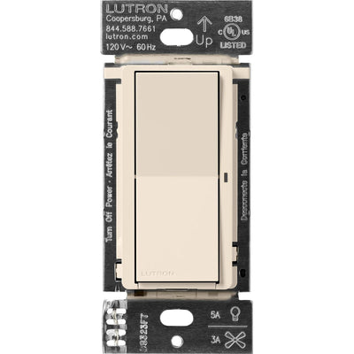 Lutron Claro Smart Switch for Caseta, 5A LED or 3A Fan, On/Off Paddle Switch, Single-Pole/ 3-Way, Neutral Required, 120V, DVRF-5NS-LA, Light Almond