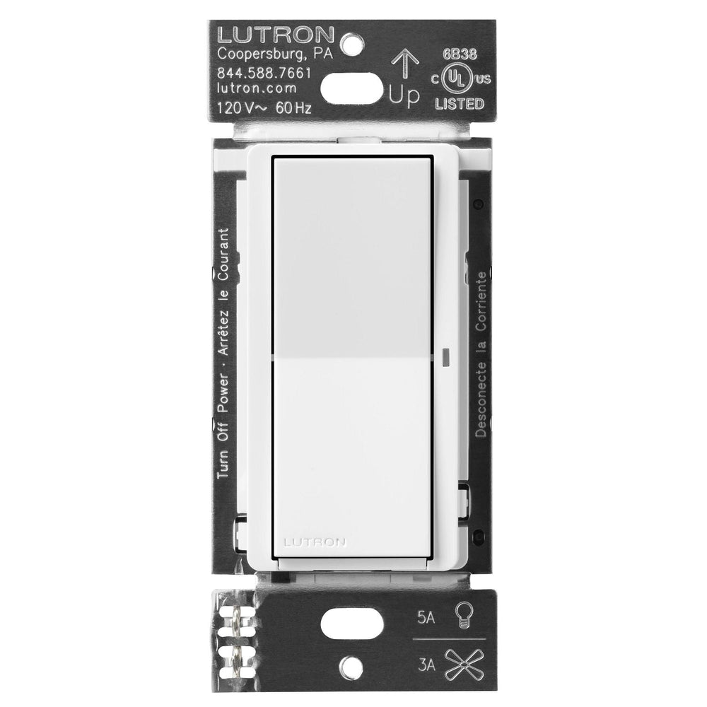 Lutron Claro Smart Switch for Caseta, 5A LED or 3A Fan, On/Off Paddle Switch, Single-Pole/ 3-Way, Neutral Required, 120V, DVRF-5NS-WH, White