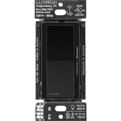 Lutron Diva Smart Dimmer Switch for Caseta, 150W LED, Single Pole, No Neutral Required, 120V, DVRF-6L-BL, Black