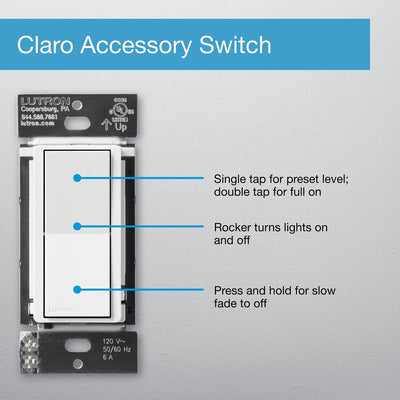 Lutron Claro Smart Accessory Switch, Only For Use With Diva Smart Dimmer Switch/Claro Smart Switch, Multi-Location On/Off, DVRF-AS-WH, White
