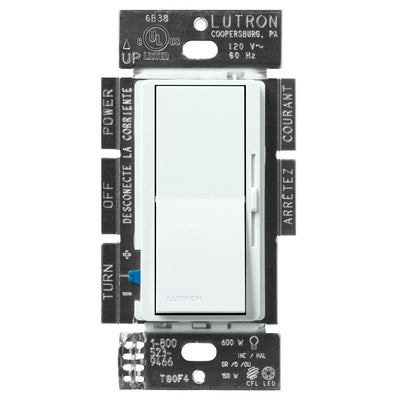 Lutron Diva LED+ Dimmer Switch, 150W LED, Single Pole/3-Way, No Neutral Required, 120V, DVSCCL-153P-GL, Glacier White