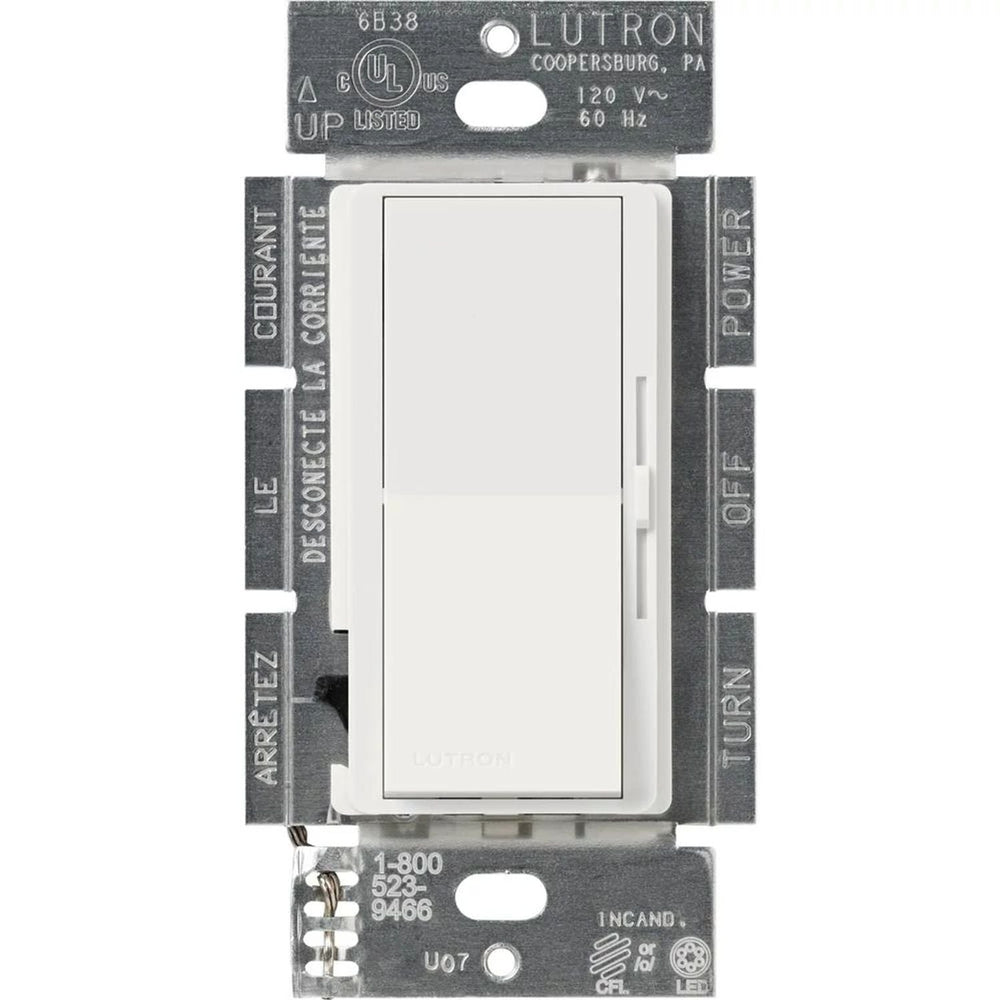 Lutron Diva LED+ Dimmer Switch, 250W LED, Single Pole/3-Way, No Neutral Required, 120V, DVSCCL-253P-SW, Snow White