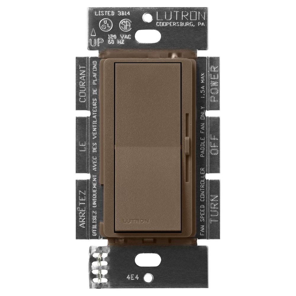 Lutron Diva 3-Speed Fan Control, 1.5A, Single Pole/3-Way, No Neutral Required, 120V, DVSCFSQ-F-EP, Espresso