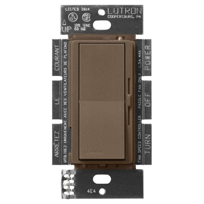 Lutron Diva 3-Speed Fan Control, 1.5A, Single Pole/3-Way, No Neutral Required, 120V, DVSCFSQ-F-EP, Espresso