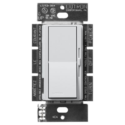 Lutron Diva 3-Speed Fan Control, 1.5A, Single Pole/3-Way, No Neutral Required, 120V, DVSCFSQ-F-MI, Mist