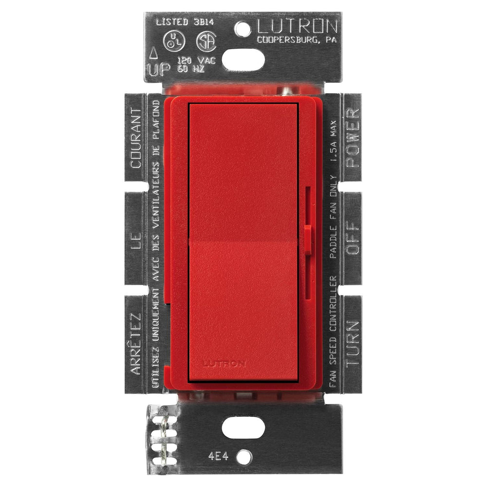 Lutron Diva 3-Speed Fan Control, 1.5A, Single Pole/3-Way, No Neutral Required, 120V, DVSCFSQ-F-SR, Signal Red