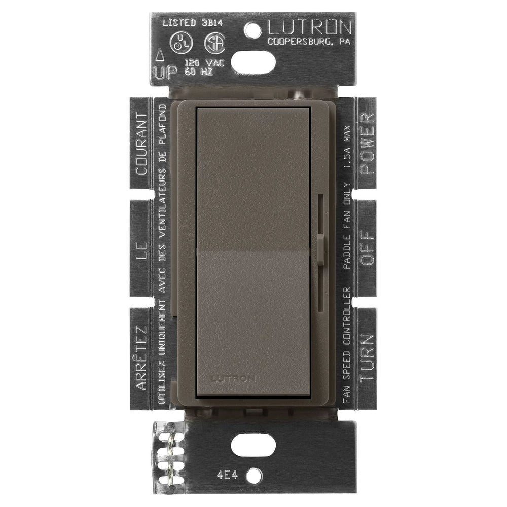 Lutron Diva 3-Speed Fan Control, 1.5A, Single Pole/3-Way, No Neutral Required, 120V, DVSCFSQ-F-TF, Truffle