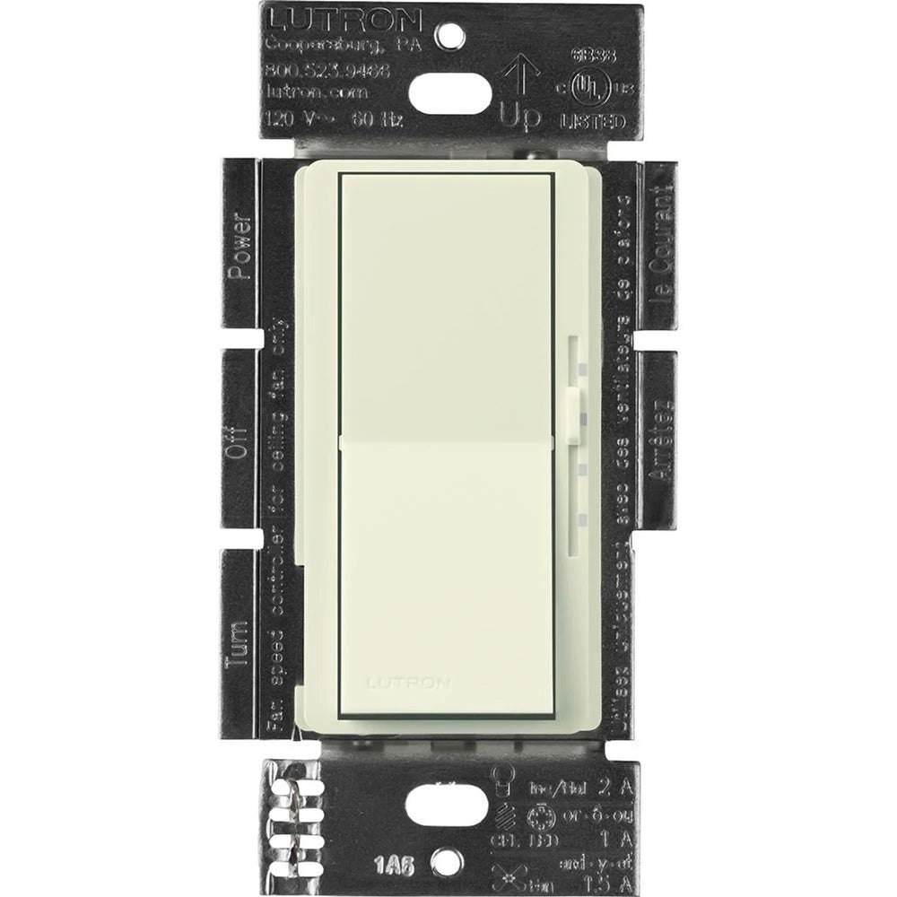 Lutron Diva 3-Speed Fan Control and Light Switch, 1.5A Fan, 1A LED, Single Pole/3-Way, No Neutral Required, 120V, DVSCFSQ-F-BI, Biscuit