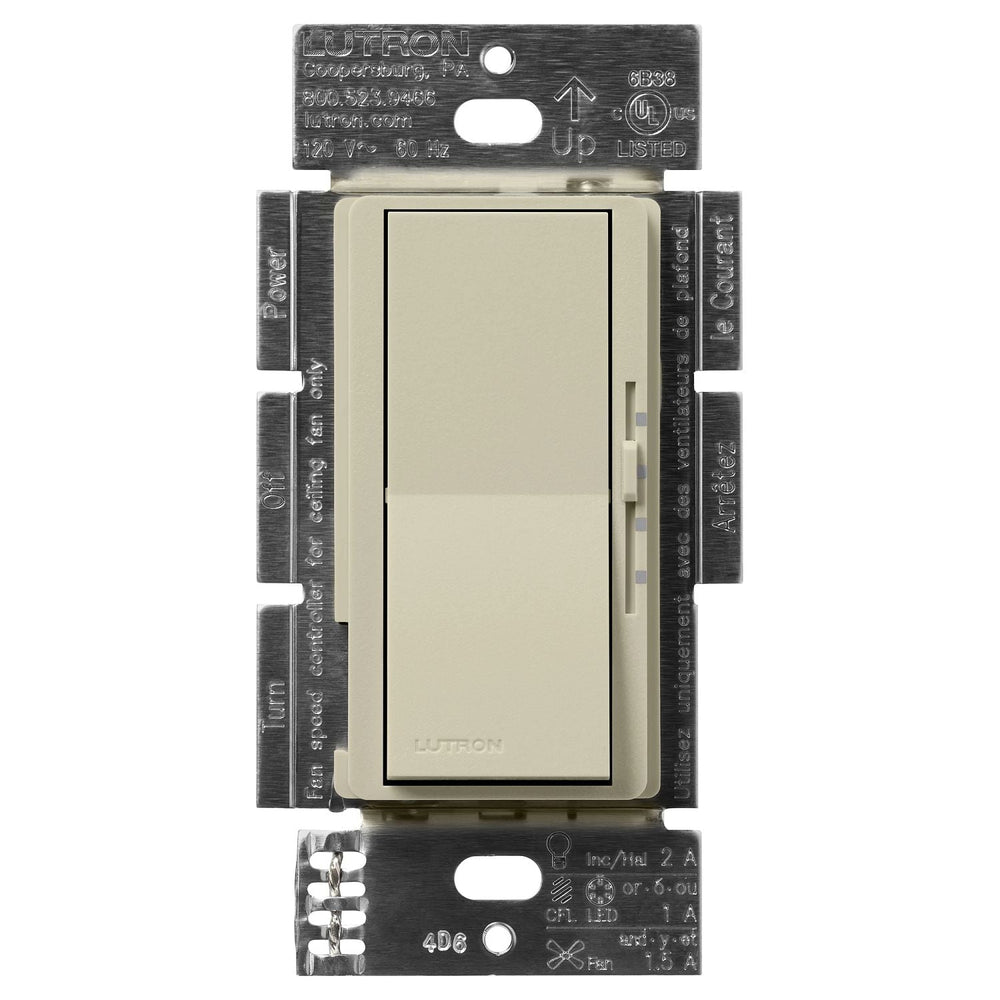 Lutron Diva 3-Speed Fan Control and Light Switch, 1.5A Fan, 1A LED, Single Pole/3-Way, No Neutral Required, 120V, DVSCFSQ-F-CL, Clay