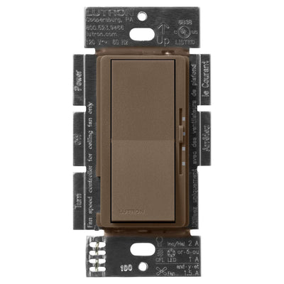 Lutron Diva 3-Speed Fan Control and Light Switch, 1.5A Fan, 1A LED, Single Pole/3-Way, No Neutral Required, 120V, DVSCFSQ-F-EP, Espresso