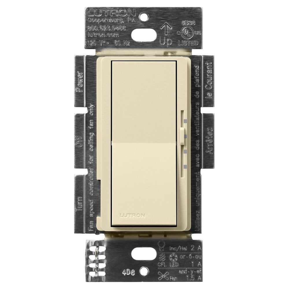 Lutron Diva 3-Speed Fan Control and Light Switch, 1.5A Fan, 1A LED, Single Pole/3-Way, No Neutral Required, 120V, DVSCFSQ-F-SD, Sand
