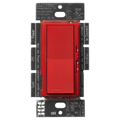 Lutron Diva 3-Speed Fan Control and Light Switch, 1.5A Fan, 1A LED, Single Pole/3-Way, No Neutral Required, 120V, DVSCFSQ-F-SR, Signal Red