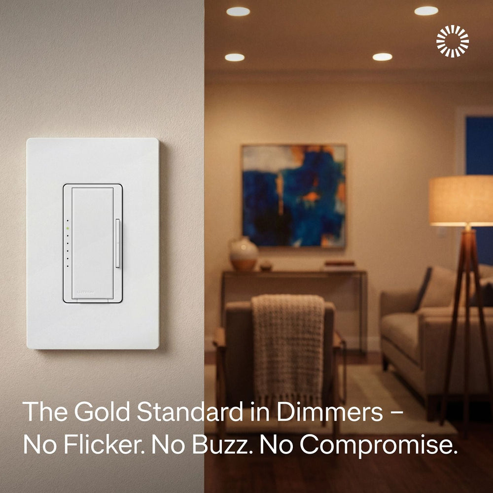 Lutron Maestro Dimmer Switch - LED+ Pro Max, 250W LED/ 500W ELV/ 400VA MLV, Neutral Optional, Single Pole/Multi Location, 120V, MA-PROR-WH, White