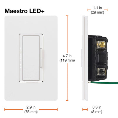 Lutron Maestro LED+ Dimmer Switch, 150W LED, Single Pole/Multi-Location, No Neutral Required,120V, MACL-153M-WH, White