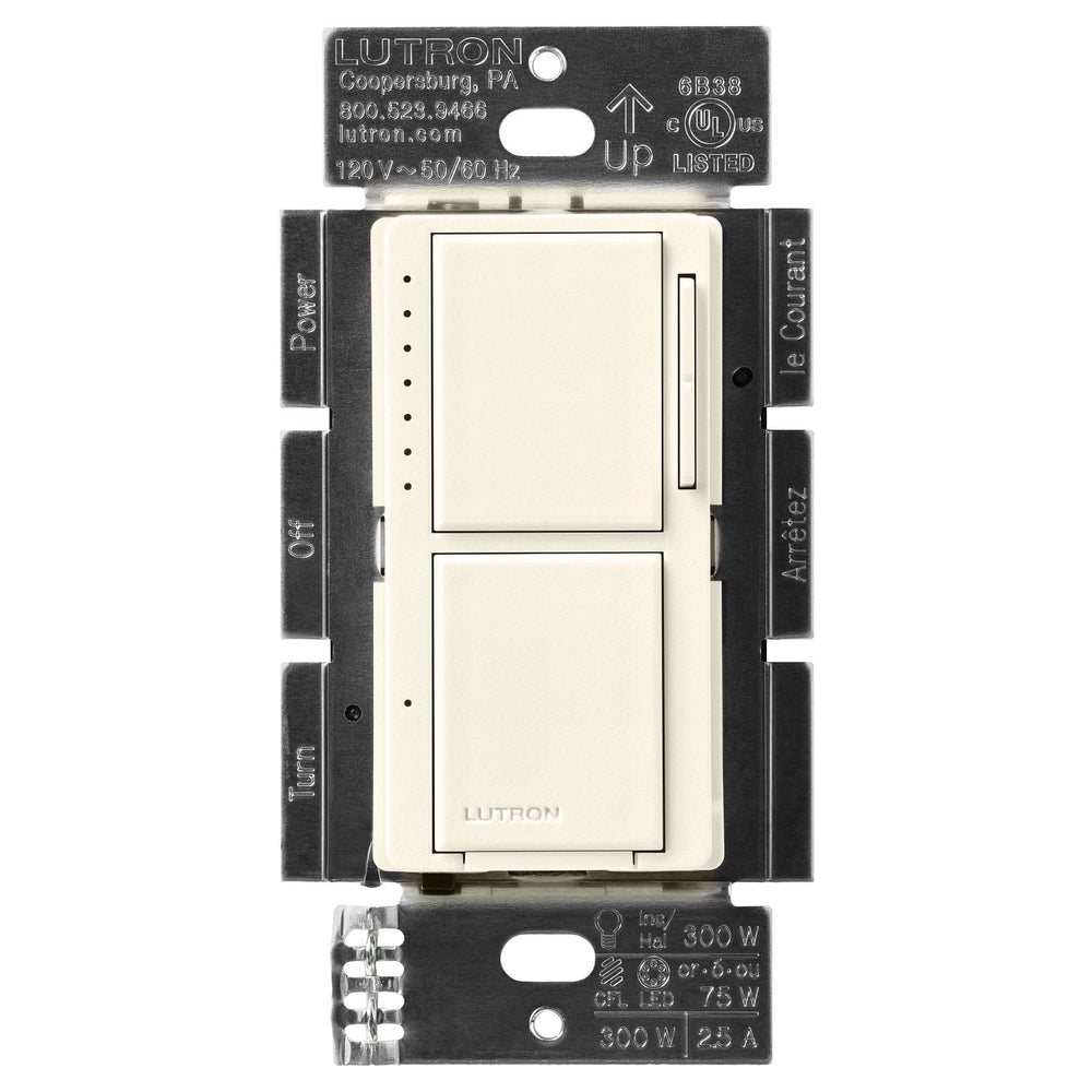 Lutron Maestro LED+ Dual Dimmer and Switch, 75W LED Bulbs, Single Pole, MACL-L3S25-BI, Biscuit