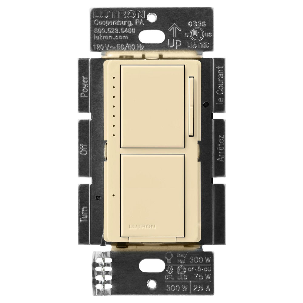 Lutron Maestro LED+ Dual Dimmer and Switch, 75W LED Bulbs, Single Pole, MACL-L3S25-IV, Ivory