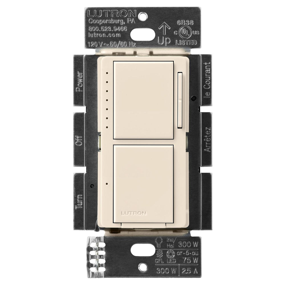 Lutron Maestro LED+ Dual Dimmer and Switch, 75W LED Bulbs, Single Pole, MACL-L3S25-LA, Light Almond