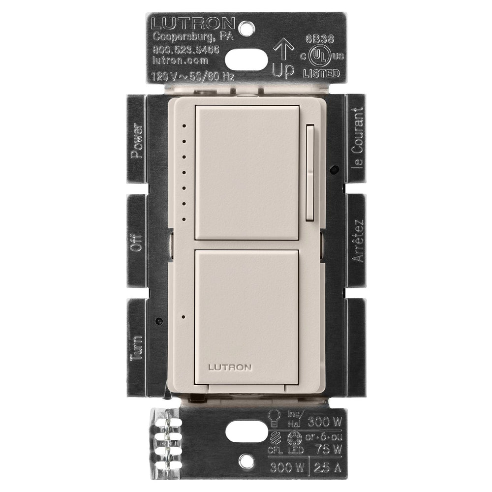 Lutron Maestro LED+ Dual Dimmer and Switch, 75W LED Bulbs, Single Pole, MACL-L3S25-TP, Taupe