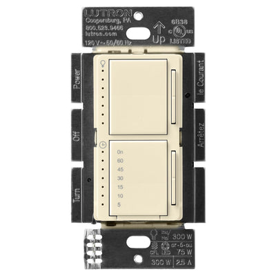 Lutron Maestro LED+ Dual Dimmer and Timer Switch, 75W LED Dimmer, 2.5A Timer, Single- Pole, MACL-L3T251-AL, Almond