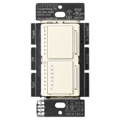 Lutron Maestro LED+ Dual Dimmer and Timer Switch, 75W LED Dimmer, 2.5A Timer, Single- Pole, MACL-L3T251-BI, Biscuit