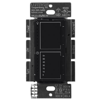 Lutron Maestro LED+ Dual Dimmer and Timer Switch, 75W LED Dimmer, 2.5A Timer, Single- Pole, MACL-L3T251-BL, Black