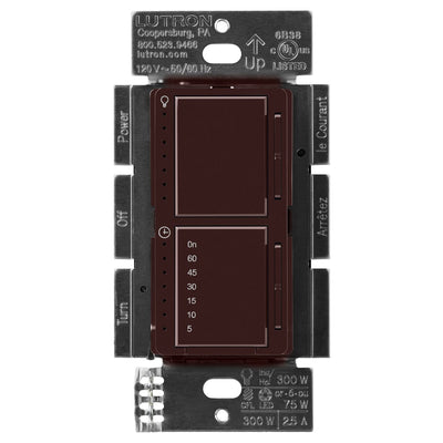 Lutron Maestro LED+ Dual Dimmer and Timer Switch, 75W LED Dimmer, 2.5A Timer, Single- Pole, MACL-L3T251-BR, Brown