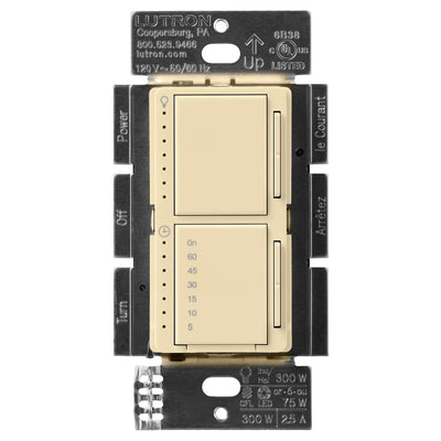 Lutron Maestro LED+ Dual Dimmer and Timer Switch, 75W LED Dimmer, 2.5A Timer, Single- Pole, MACL-L3T251-IV, Ivory
