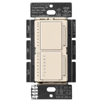 Lutron Maestro LED+ Dual Dimmer and Timer Switch, 75W LED Dimmer, 2.5A Timer, Single- Pole, MACL-L3T251-LA, Light Almond