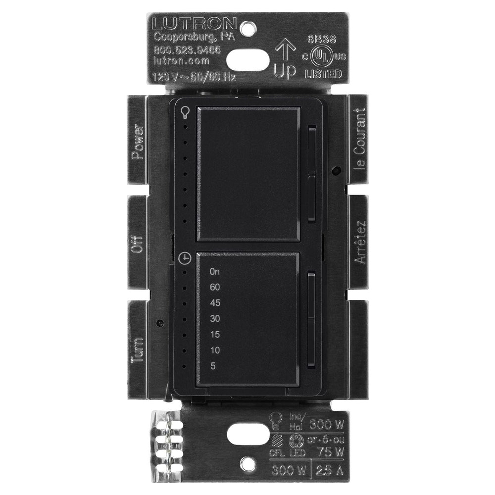 Lutron Maestro LED+ Dual Dimmer and Timer Switch, 75W LED Dimmer, 2.5A Timer, Single- Pole, MACL-L3T251-MN, Midnight
