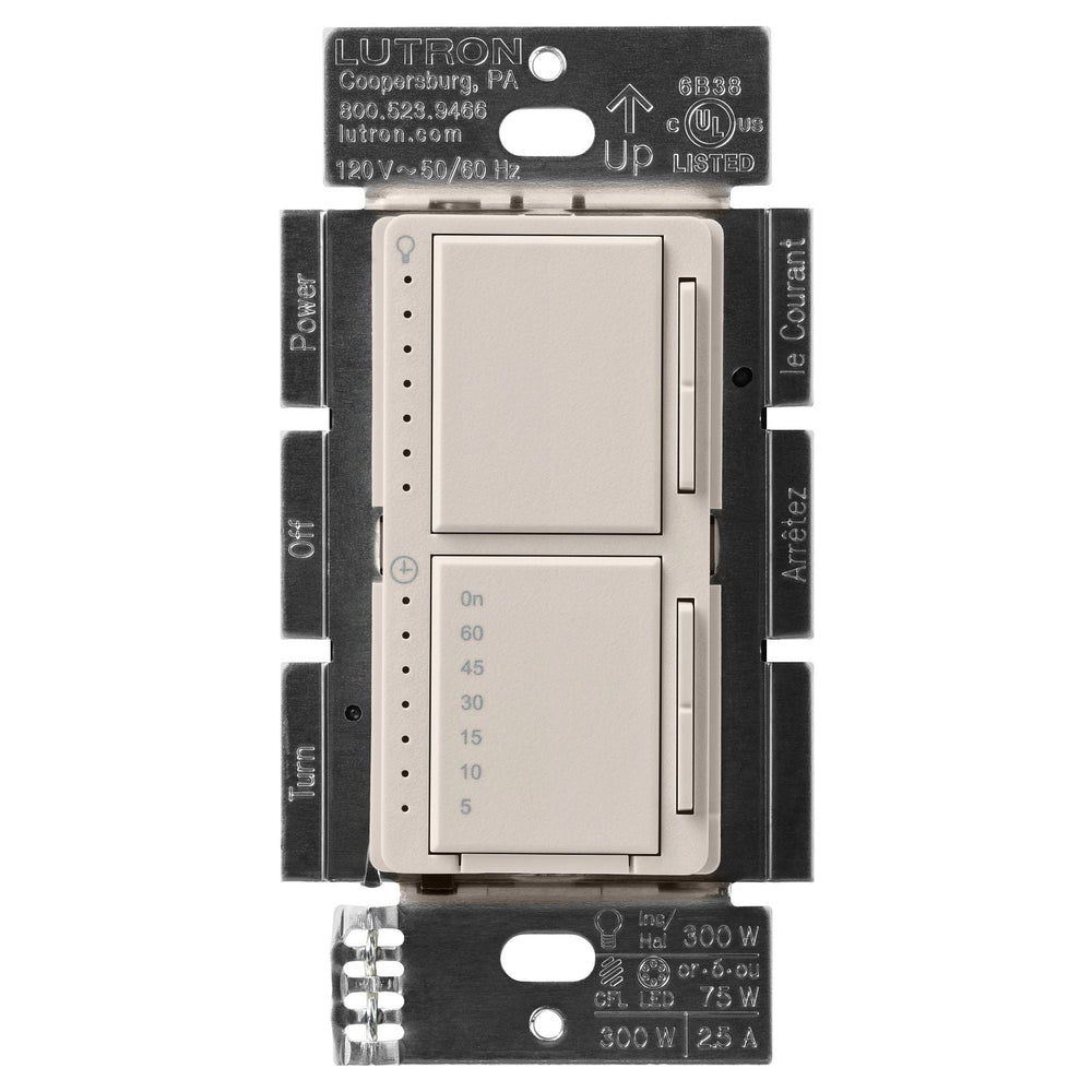 Lutron Maestro LED+ Dual Dimmer and Timer Switch, 75W LED Dimmer, 2.5A Timer, Single- Pole, MACL-L3T251-TP, Taupe
